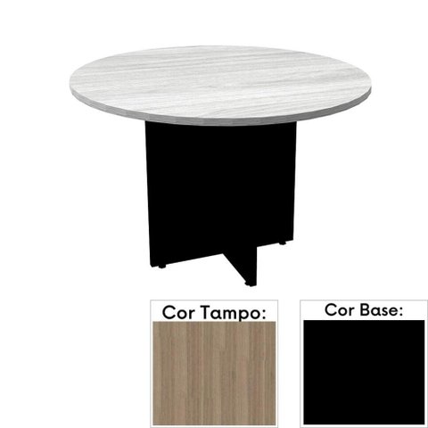 Mesa de Reunião Redonda 110x110cm Pé Painel Pe25 em MDP Cor Noce Naturalle e Base Preta