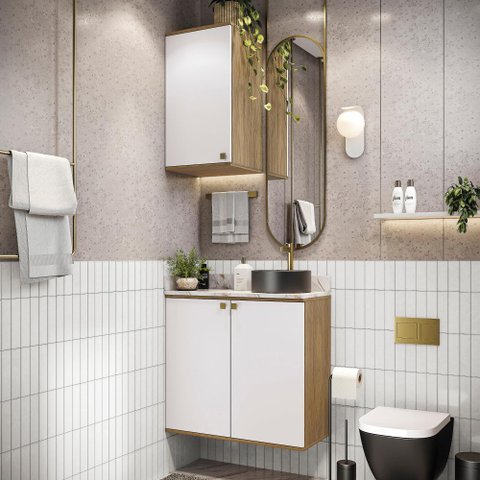 Conjunto para Banheiro com Aéreo Kappesberg Celeste 2 Peças Nogueria/branco 80cm