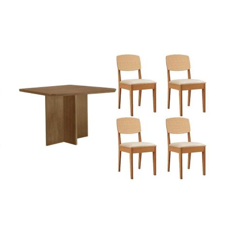Sala de Jantar Completa Berlim C/ Tampo Madeirado Canto Curvo 90x90cm e 4 Cadeiras Havana Premium