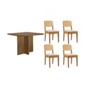 Ver imagem 1 de Sala de Jantar Completa Berlim C/ Tampo Madeirado Canto Curvo 90x90cm e 4 Cadeiras Havana Premium