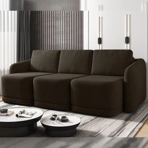 Sofá Cama Modulado Retrátil e Reclinável Decorativo Varsóvia 336cm Veludo Marrom G33 - Gran Belo