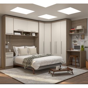 Guarda Roupa Dormitório Modulado Master Casal Queen 1,58 m Canto c/ Mesa Escrivaninha e Nicho - Luci