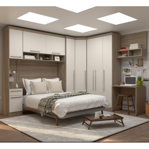 Guarda Roupa Dormitório Modulado Master Casal Queen 1,58 m Canto c/ Mesa Escrivaninha e Nicho - Luci