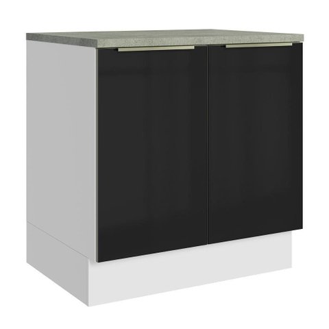 Balcão de Cozinha 80 cm 2 Portas Branco/Preto Lux Madesa