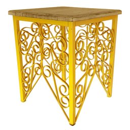 Criado Mudo Quarto de Ferro e Madeira de Demolição Rustico Artesanal - Amarelo - 2