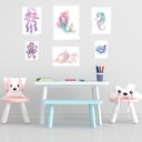 Ver imagem 1 de Kit 6 Quadros Quarto Infantil Menina - Fundo do Mar - com Vidro:moldura Branca