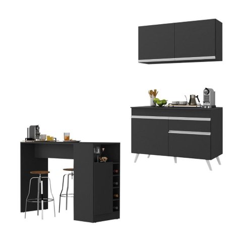 Cozinha Compacta com Bancada Americana 1 Porta Veneza Multimóveis Mp2207 Preto/branco
