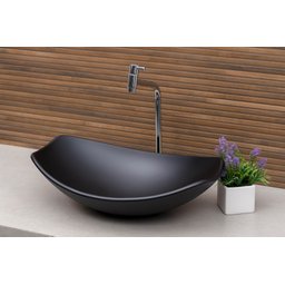 Kit Banheiro Cuba Pia Chanfrada + Torneira e Válvula Cromada:preto Matte - 1