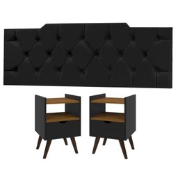 Kit Quarto King Cabeceira 1.95cm e 2 Mesas de Cabeceira Alice-jc Moveis:preto - 1
