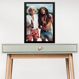 Quadro Einstein com Bob Marley 45x34cm:moldura Preta - 1