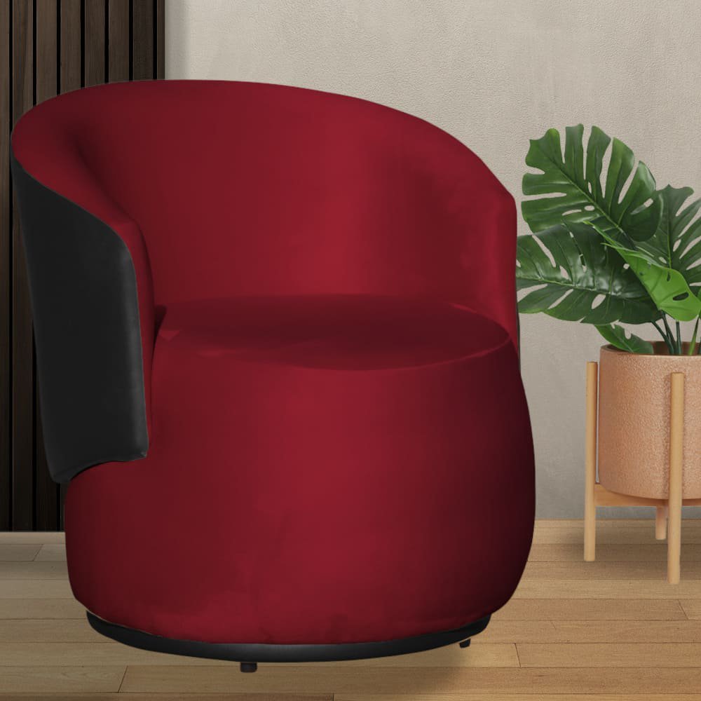 Poltrona Orgânica Veludo Vermelho Com Composê Preto - Vallisa Decor