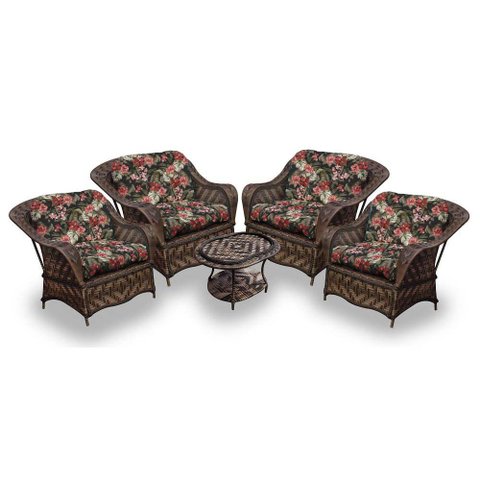 Conjunto de Poltronas Fibra Sintética Naja - 4 Poltronas + 1 Mesa Centro - Tecido Maui Preto