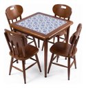 Ver imagem 1 de Conjunto Mesa Jantar Quadrada 80x80cm Madeira + 4 Cadeiras Cozinha - Azulejo Português - Natural