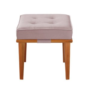 Pufe Decorativo Quadrado Base Madeira Dion:Velutto Rosa Chá