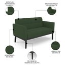 Ver imagem 3 de Sofá Namoradeira e 2 Poltronas Base Madeira Preto Ana Veludo Verde - Ibiza