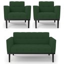Ver imagem 1 de Sofá Namoradeira e 2 Poltronas Base Madeira Preto Ana Veludo Verde - Ibiza