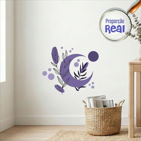 Adesivo Floral Boho Roxo Estilo Nórdico 80x68 Minimalista Mod.05