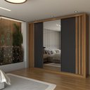 Ver imagem 1 de Guarda-roupa Casal Uruguai 3 Portas 2 Gavetas Flex com Espelho Preto Prime Tx/amêndola Nude - Panora