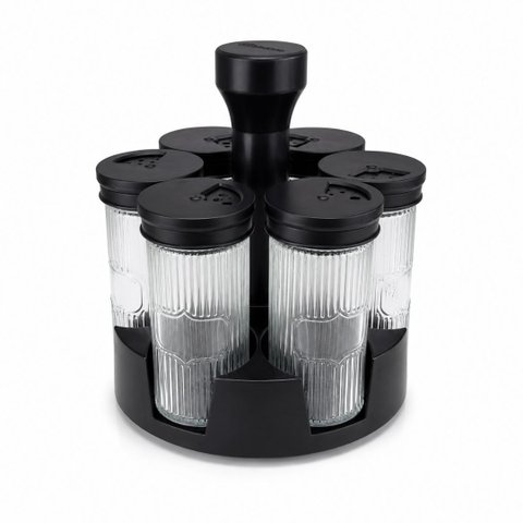 Jogo Porta Condimentos Giratório 6 Potes de Vidro Listras 85ml com Base - Belovidro