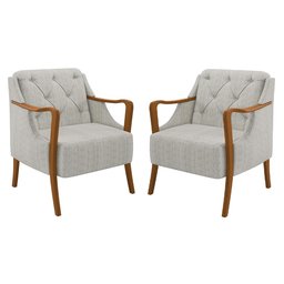 Kit 2 Poltronas Decorativas para Sala de Estar Capitonê Lapa M22 Linho Cru - Mpozenato - 1