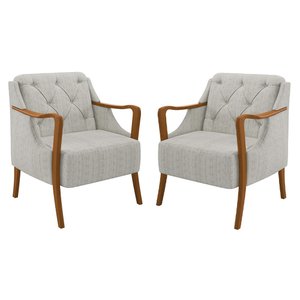 Kit 2 Poltronas Decorativas para Sala de Estar Capitonê Lapa M22 Linho Cru - Mpozenato