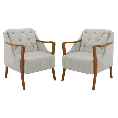Kit 2 Poltronas Decorativas para Sala de Estar Capitonê Lapa M22 Linho Cru - Mpozenato