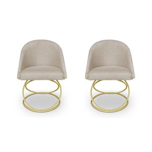 Kit 2 Poltronas Cadeiras de Jantar Luxo Estofada Base Metal Dourado Sala Cozinha Recepção Suede Bege