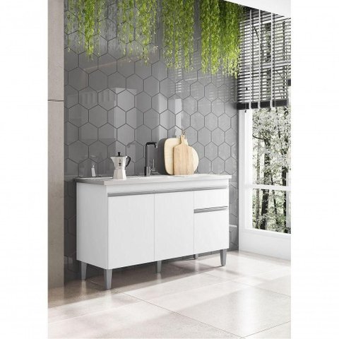 Gabinete de Pia Tatiane 3 Portas 1 Gaveta MDP 118cm Branco