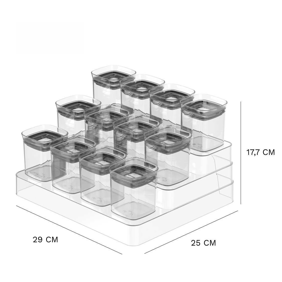 Kit 12 Potes Herméticos Mini Block 150 ml com Suporte Multinível Ou:Natural - 2