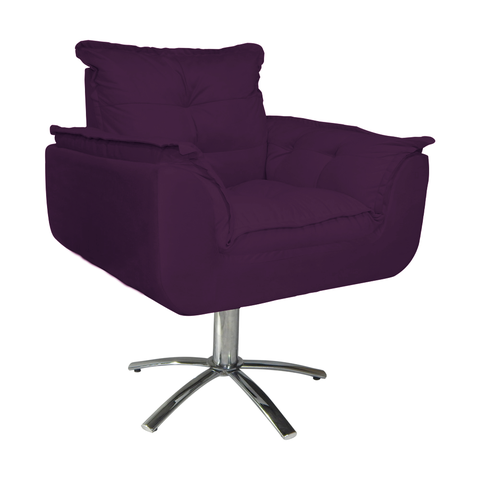 Kit 2 Poltronas Decorativa Clínica Com Base Giratória de Metal Opala Suede Roxo - LM DECOR