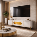 Ver imagem 1 de Rack Tv 75" 180cm Sala de Estar com Led e Vidro Pés em Aço Mdf Juquehy:cinamomo/off White