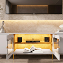 Ver imagem 3 de Rack Tv 75" 180cm Sala de Estar com Led e Vidro Pés em Aço Mdf Juquehy:cinamomo/off White