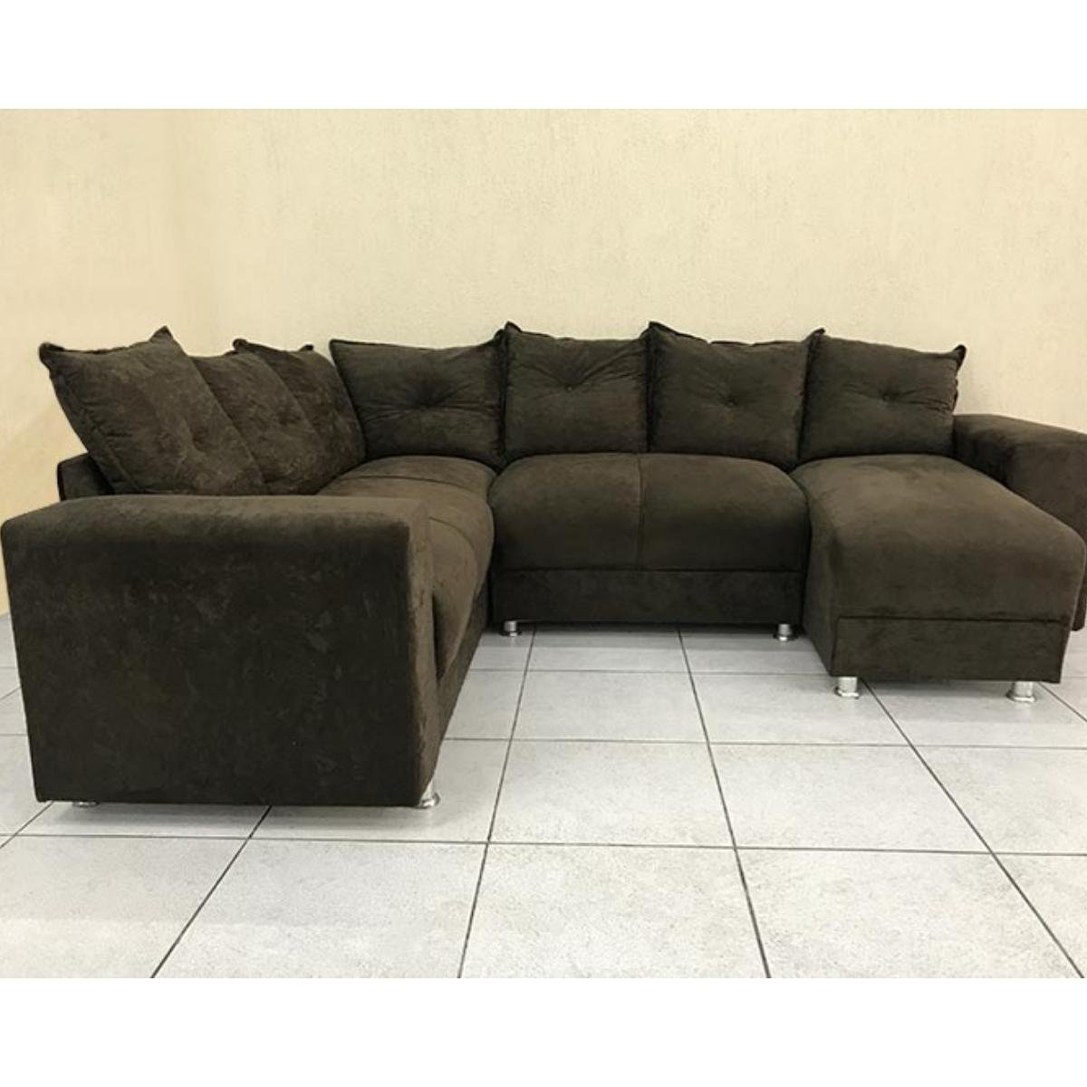 Sofá de Canto Para Sala Luxuoso Tecido Suede Macio Áustria Cor:Marrom - 3