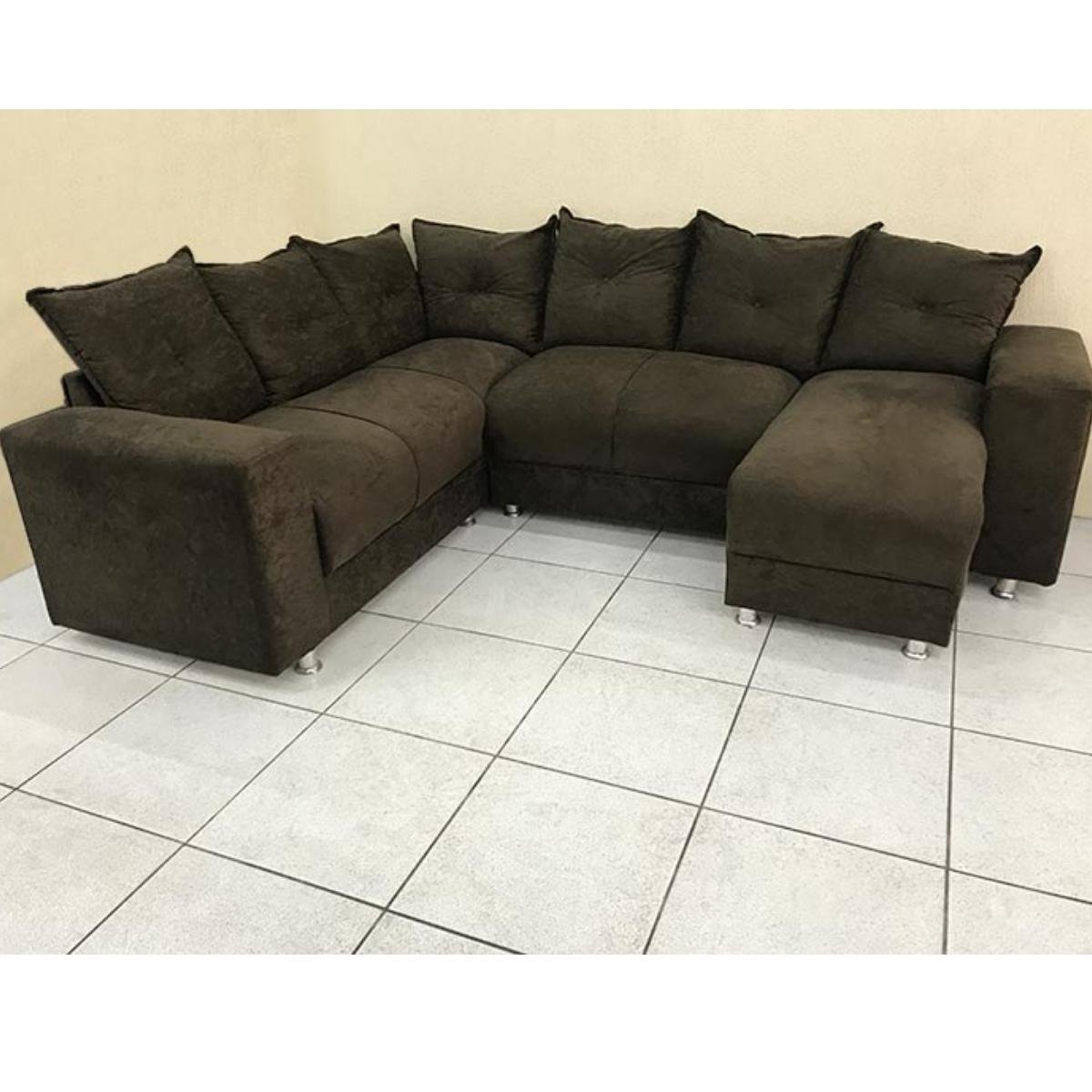 Sofá de Canto Para Sala Luxuoso Tecido Suede Macio Áustria Cor:Marrom - 5