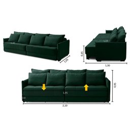 Sofá Cama Retrátil e Reclinável 2,10m com Molas Carol Veludo Verde Adonai Estofados - 2