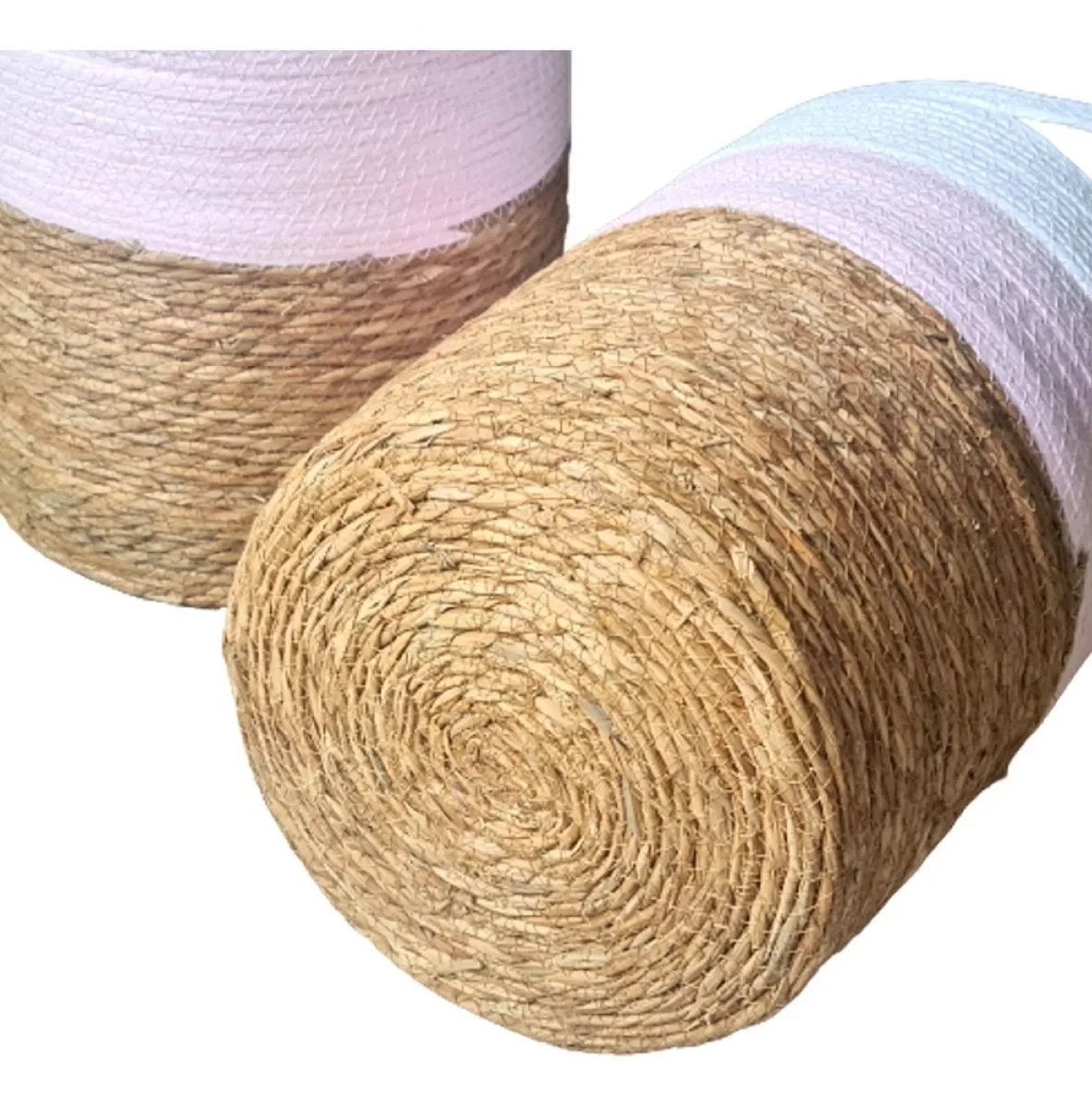 Jogo 3 Cestos Fibra Natural Organizador Planta Branco Rosa - 5