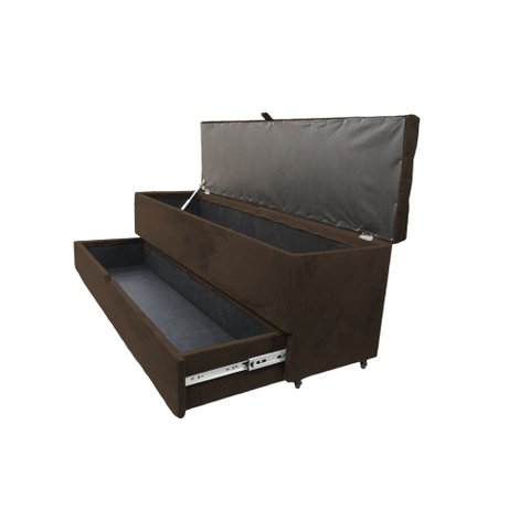Recamier Puff Baú Sapateira com Gaveta 1,58 Cm para Cama Box Queen Size - Marrom