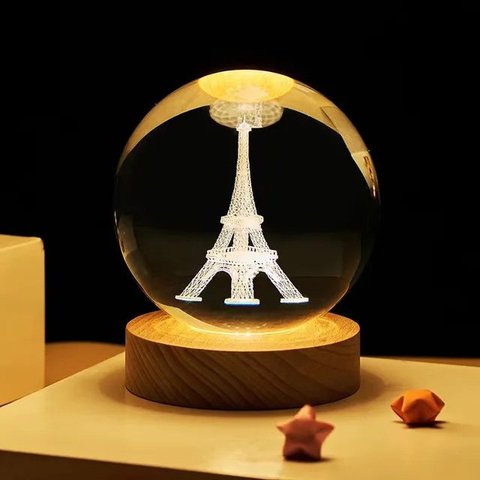 Luminária de Mesa Abajur 3d Cristal Torre Eiffel Paris Led 2w 3000k 5v Embu Led