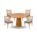 Ver imagem 1 de Conjunto Mesa de Jantar Cone 90 cm Freijó Com 4 Cadeiras Madeira Maciça Tela Sextavada e Assento Em