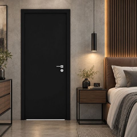 Folha de Porta de Madeira Lisa Clean 210x80 cm Pintura UV:Preto