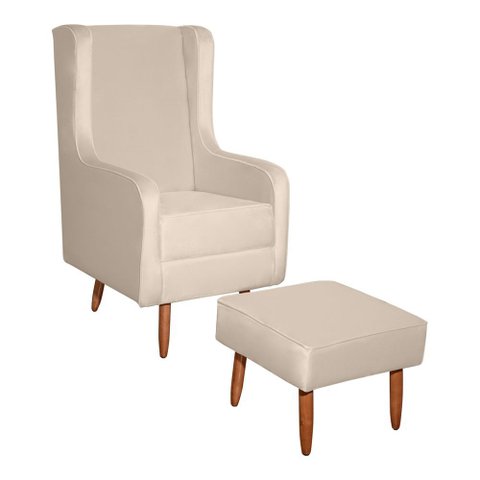 Poltrona de Amamentação e Descanso Renata com Pés Palito e Puff Veludo Bege - Desk Design