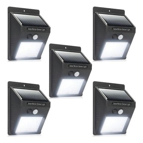 Kit 5 Luminária Solar de Parede 30 Leds 6W com Sensor de Movimento Automático para Área Externa