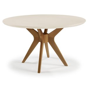 Mesa de Jantar Redonda Madeira com Vidro Orion - Off White/imbuia:150cm