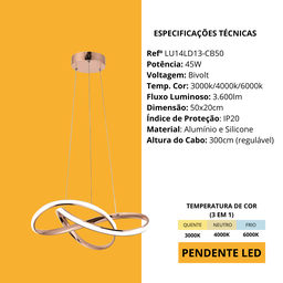 Lustre Luxo Pendente Moderno 45w Luz 3em1 Bivolt Lumier - 6