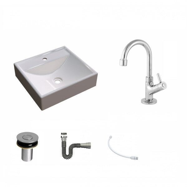 Kit Cuba Q39 com Torneira 1198 Metal e Válvula Click 1''B e Sifão Cromado e Flexível Compace - 2