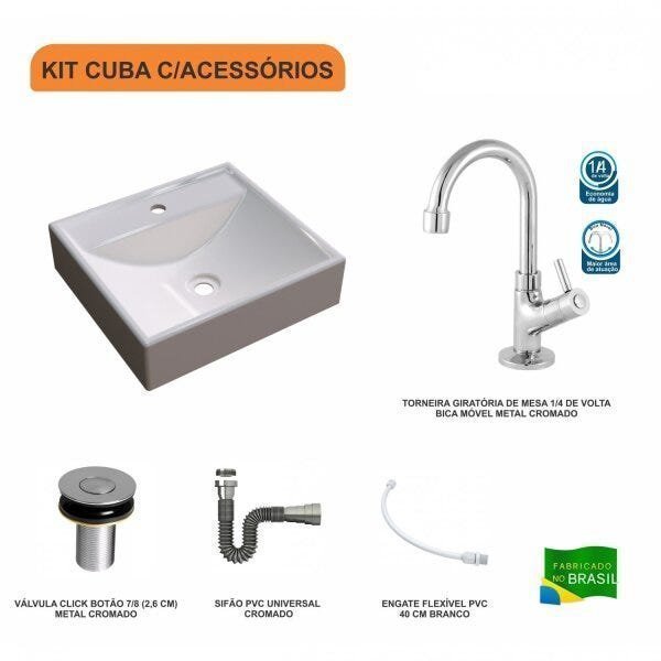 Kit Cuba Q39 com Torneira 1198 Metal e Válvula Click 1''B e Sifão Cromado e Flexível Compace - 3