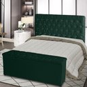 Ver imagem 2 de Kit Cabeceira de Cama Box e Calçadeira Baú Paris King 195 Cm Capitonê Botão Strass Suede Verde