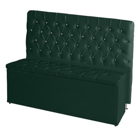 Kit Cabeceira de Cama Box e Calçadeira Baú Paris King 195 Cm Capitonê Botão Strass Suede Verde