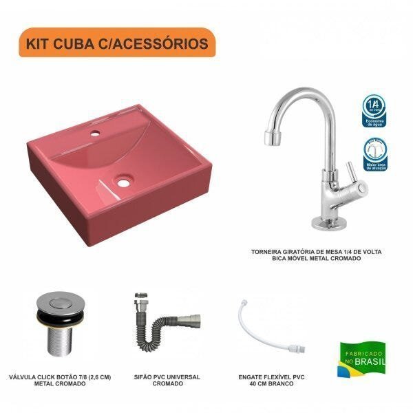 Kit Cuba Q39 com Torneira 1198 Metal e Válvula Click 1''B e Sifão Cromado e Flexível Compace - 3