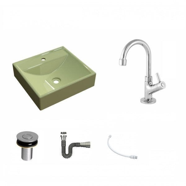 Kit Cuba Q39 com Torneira 1198 Metal e Válvula Click 1''B e Sifão Cromado e Flexível Compace - 2